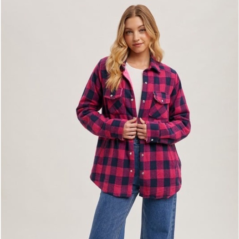 Hot Pink BuffaloPlaid Flannel Shacket